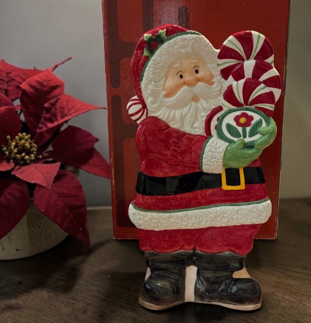 Fitz and Floyd Peppermint Santa Elongated Tray NIB 13x7 Handpainted Can Be Hung